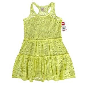 Cat and Jack Crochet Swim Cover Dress Girls XL 14 Neon Yellow Coastal Summer